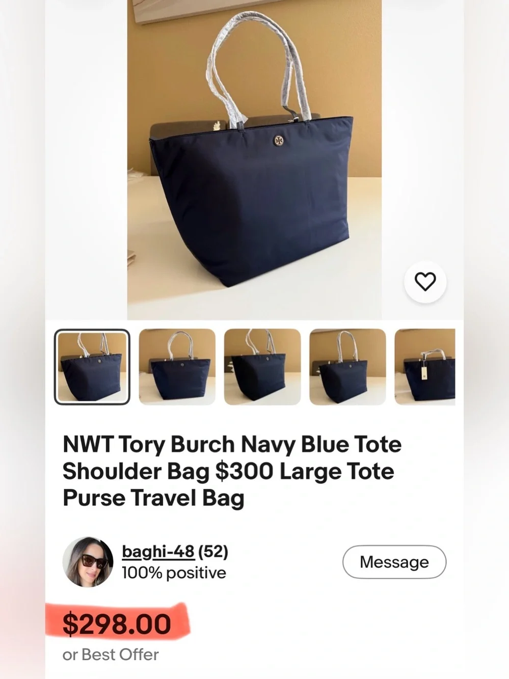 Tory Burch Navy Virginia Nylon Tote Zip Top Removable Canvas Strap EUC